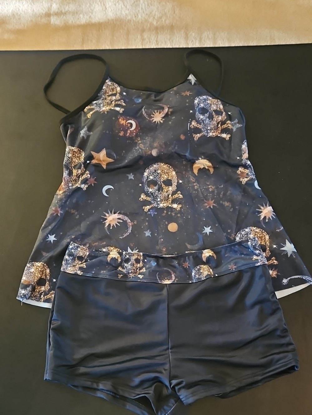 Unbranded Black Galaxy Skull Tankini Swimming Suit